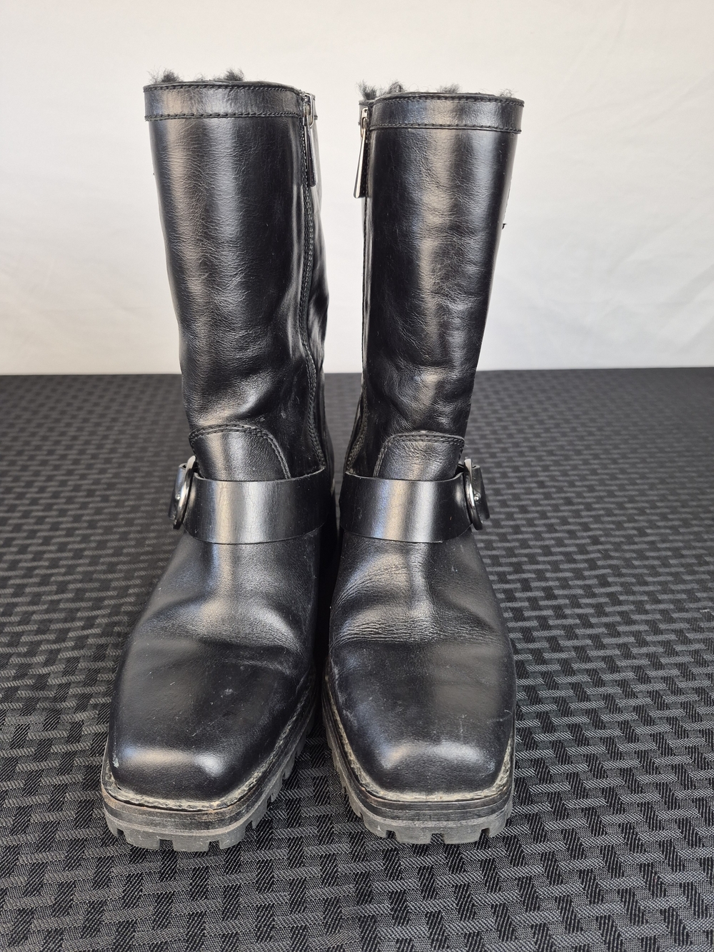 Michael Kors Black Leather Buckle Moto Boots with Shearling Trim - Picture 4 of 10